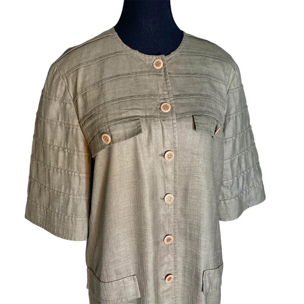 LUCIEN DAUNOIS Tan Button Down Smock Shirt Dress Nautical Oversized Large XL